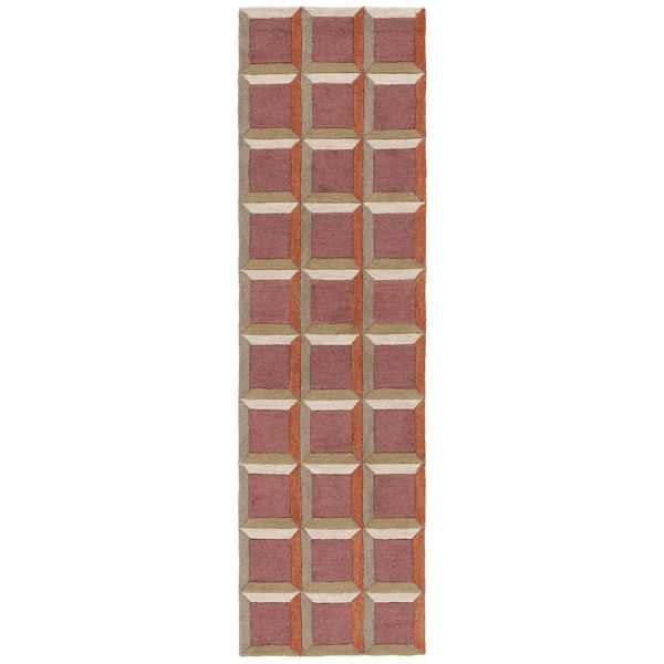 Genre 2 ft. x 5 ft. Pink/Beige square Geometric Runner Rug