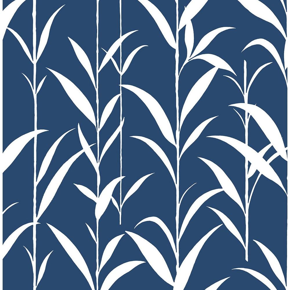 Navy Blue Bamboo Leaves Self-Adhesive Vinyl Wallpaper