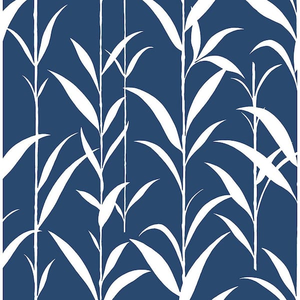 NextWall Navy Blue Bamboo Leaves Botanical Peel and Stick Wallpaper 30.75 sq. ft.
