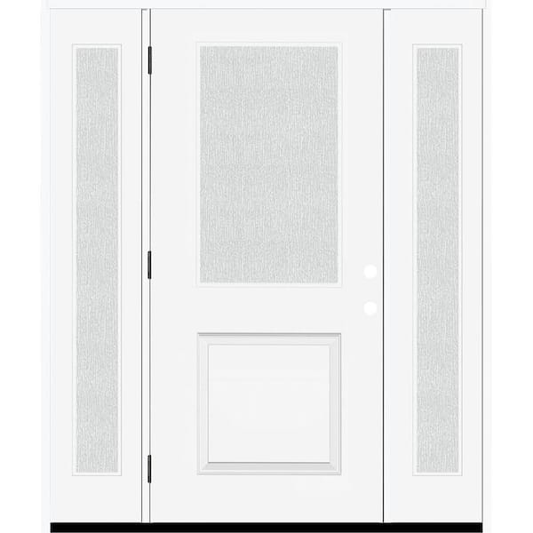 Steves & Sons Legacy 64 in. W. x 80 in. 1/2 Lite Rain Glass RHOS Primed Unfinished Fiberglass Prehung Front Door with Db 12 in. SL
