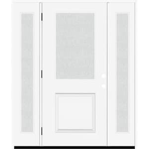 Legacy 68 in. x 80 in. 1/2 Lite Rain Glass LHIS White Primed Fiberglass Prehung Front Door w/Dbl 14 in. SL