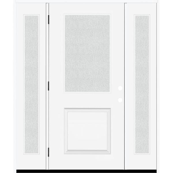 Steves & Sons Legacy 64 in. x 80 in. 1/2 Lite Rain Glass RHOS Primed White Finish Fiberglass Prehung Front Door w/Dbl 12 in. SL