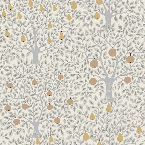 A-Street Prints Pomona Light Grey Fruit Tree Wallpaper Sample