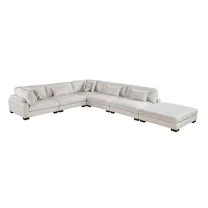 Beane 135 in. Pillow Top Arm 6-Piece Textured Microfiber Modular Sectional Sofa in. Beige with Ottoman