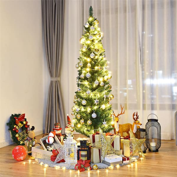 6 ft. PVC Unlit Artificial Slim Pencil Christmas Tree with Stand Home Holiday Decor Green