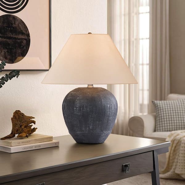 18.11 in. Dark gray Ceramic table lamp with cone-shaped lampshade (Set of 1)