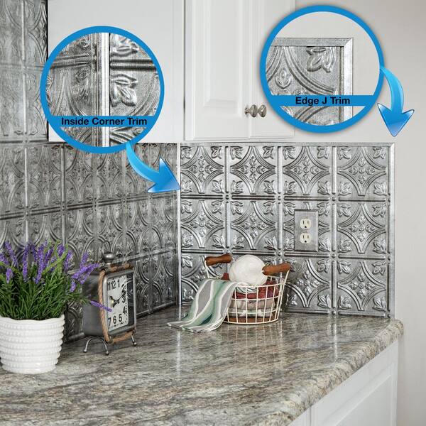 Fasade Inside Corner Trim 0.55-in W x 18-in L Crosshatch Silver PVC Tile Edge Trim