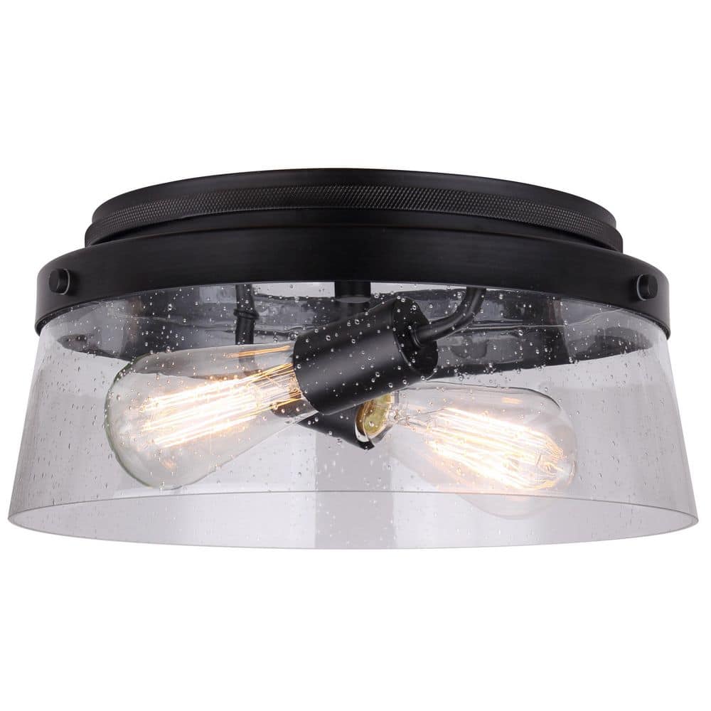 Matte Black Glass Drum Flush Mount Ceiling Light