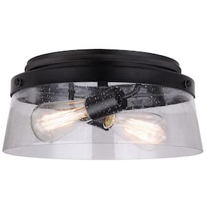 Globe Electric Tayce 13 in. 2-Light Matte Black Flush Mount Ceiling ...