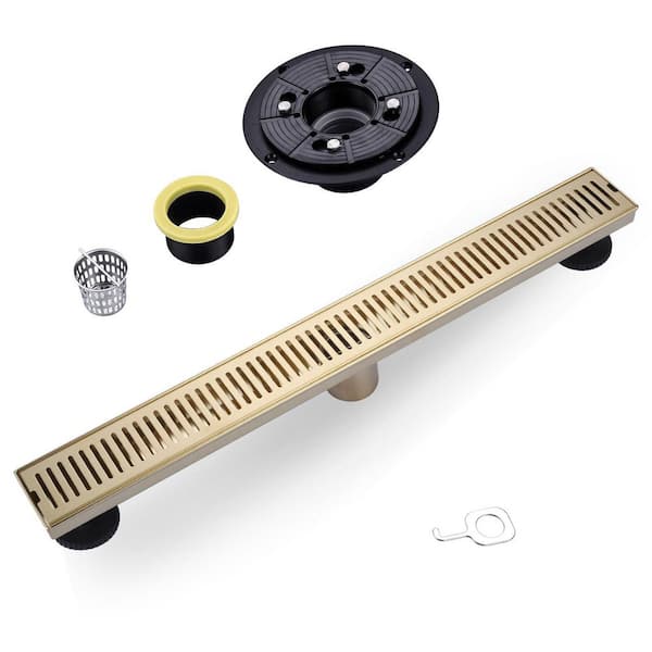 VEVETTA 24 in. Stainless Steel Linear Shower Drain with Slot Pattern Drain Cover in Brushed Gold