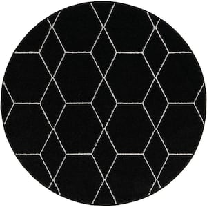 Trellis Frieze Black/Ivory 5 ft. x 5 ft. Round Geometric Area Rug
