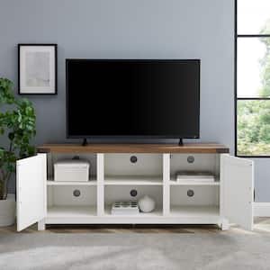 Barnwood Collection 58 in. Brushed White with Rustic Oak Top 2-Door TV Stand Fits TVs up to 65 in. with Adjustable Shelf