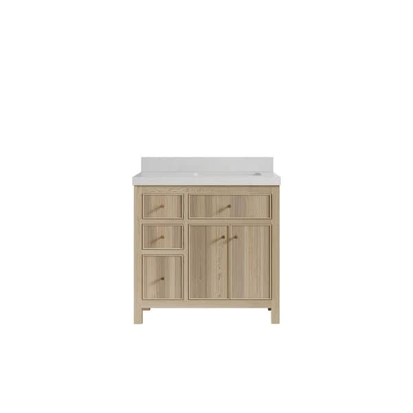 Willow Collections Sonoma Oak 36 in. W x 22 in. D x 36 in. H Right Offset Sink Bath Vanity in White Oak with 2 in. Carrara Quartz Top