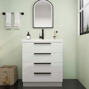 Carla 30 in. W x 20 in. D x 35 in. H Single Sink Freestanding Bath Vanity in Gloss White with White Acrylic Top