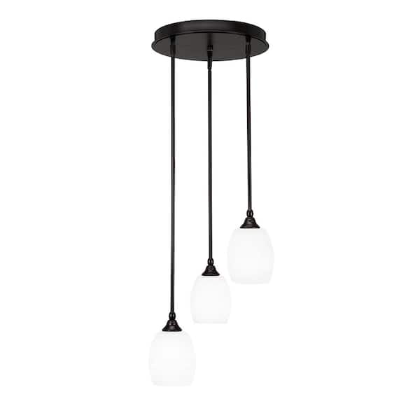 Unbranded Villa 60-Watt in. 3 Light Espresso Stem Pendant Light with 5 in. White Matrix Glass Shade, No bulbs included