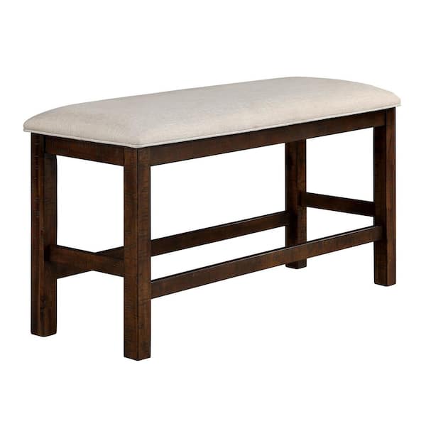 Furniture of America Creeke Rustic Oak and Beige Counter Height Bench (25 in. H X 46.5 in. W x 16.5 in. D)