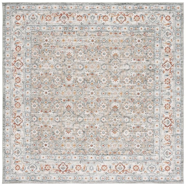 SAFAVIEH Avalon 7 ft. x 7 ft. Gray/Light Blue Ornate Distressed Floral square Area Rug