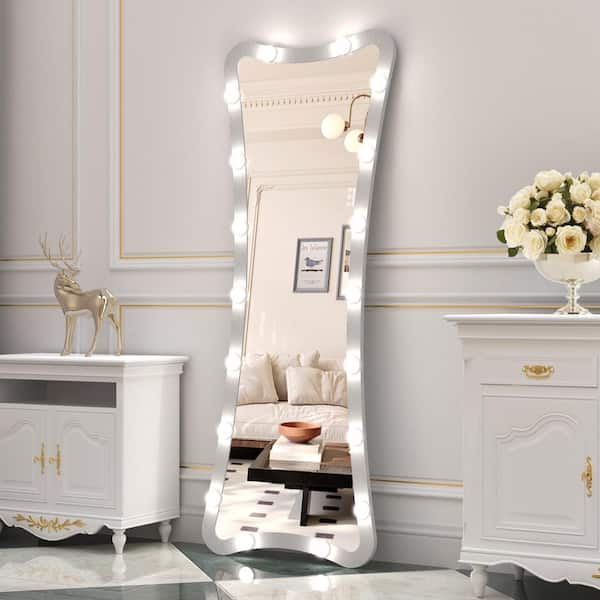 YESSKY DOWELL ENTER LLC Silver 24 in. W x 63 in. H Full Length Mirror with Lights Full Body Mirror with 3 Color Modes Lighted Floor Mirror