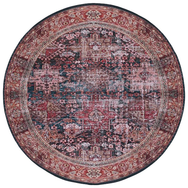 Tucson 3 ft. x 3 ft. Rust/Green Machine Washable Ornate Border Round Area Rug
