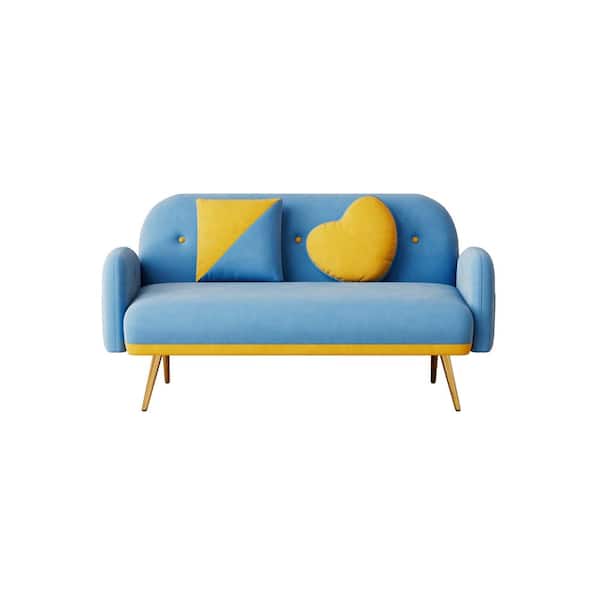 Z-joyee 58.3 in. Wide Round Arm Velvet Modern Rectangle Small Spaces Sofa in Blue