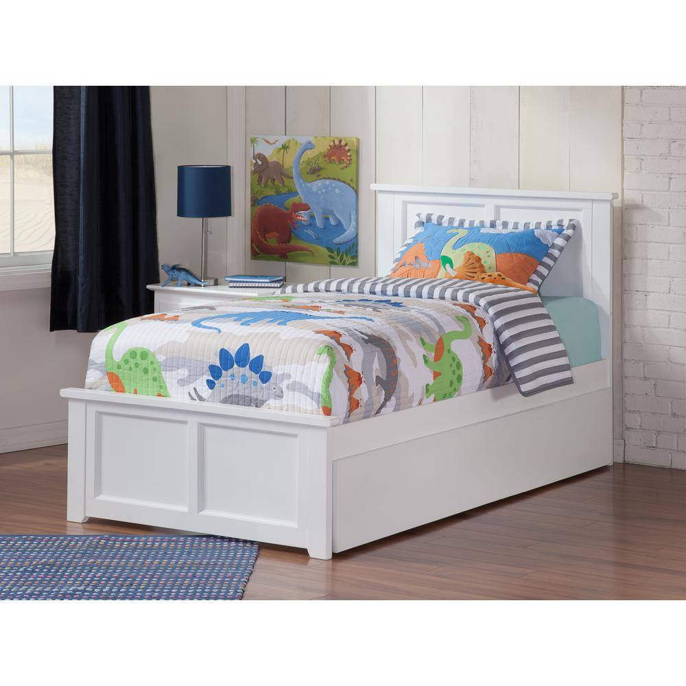Madison White Twin Platform Bed with Urban Trundle and Upholstered Headboard