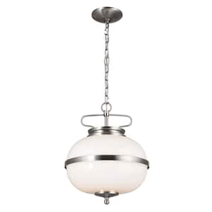 Opal 2-Light Classic Pewter Vintage Globe Kitchen Pendant Hanging Light with Opal Glass