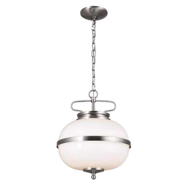 Opal 2-Light Classic Pewter Vintage Globe Kitchen Pendant Hanging Light with Opal Glass