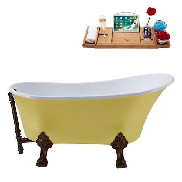 Streamline 55 in. Acrylic Clawfoot Non-Whirlpool Bathtub in Matte Yellow,Matte Oil Rubbed Bronze Clawfeet And Drain