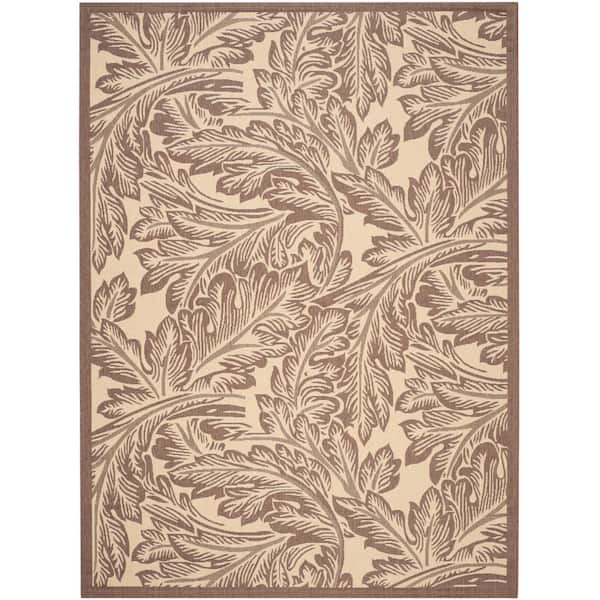 Courtyard Natural/Chocolate 8 ft. x 11 ft. Border Indoor/Outdoor Patio  Area Rug
