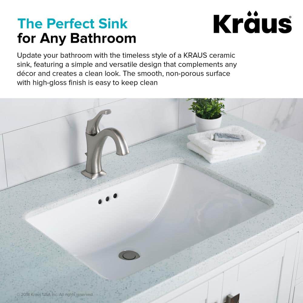 Elavo Modern White Ceramic Rectangular Undermount Bathroom Sink
