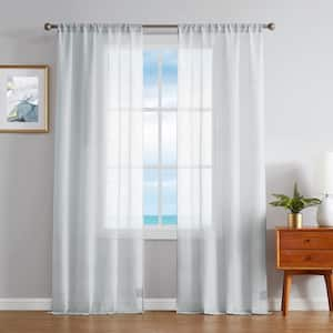 Erasmus Grey Faux Linen 38 in. W x 84 in. L Rod Pocket Sheer Window Curtains (2-Panels)