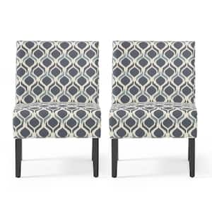 Kassi Navy and Blue Geometric-Patterned Fabric Accent Chairs (Set of 2)
