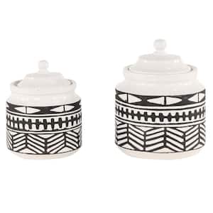 Black Ceramic Tribal Decorative Jars (Set of 2)