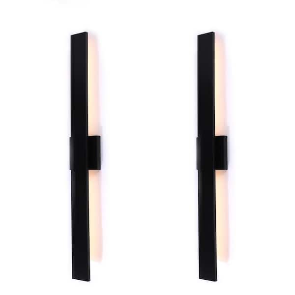 32 in. H Matte Black Steel Hardwired LED Outdoor Wall Lantern Sconce (2-Pack)