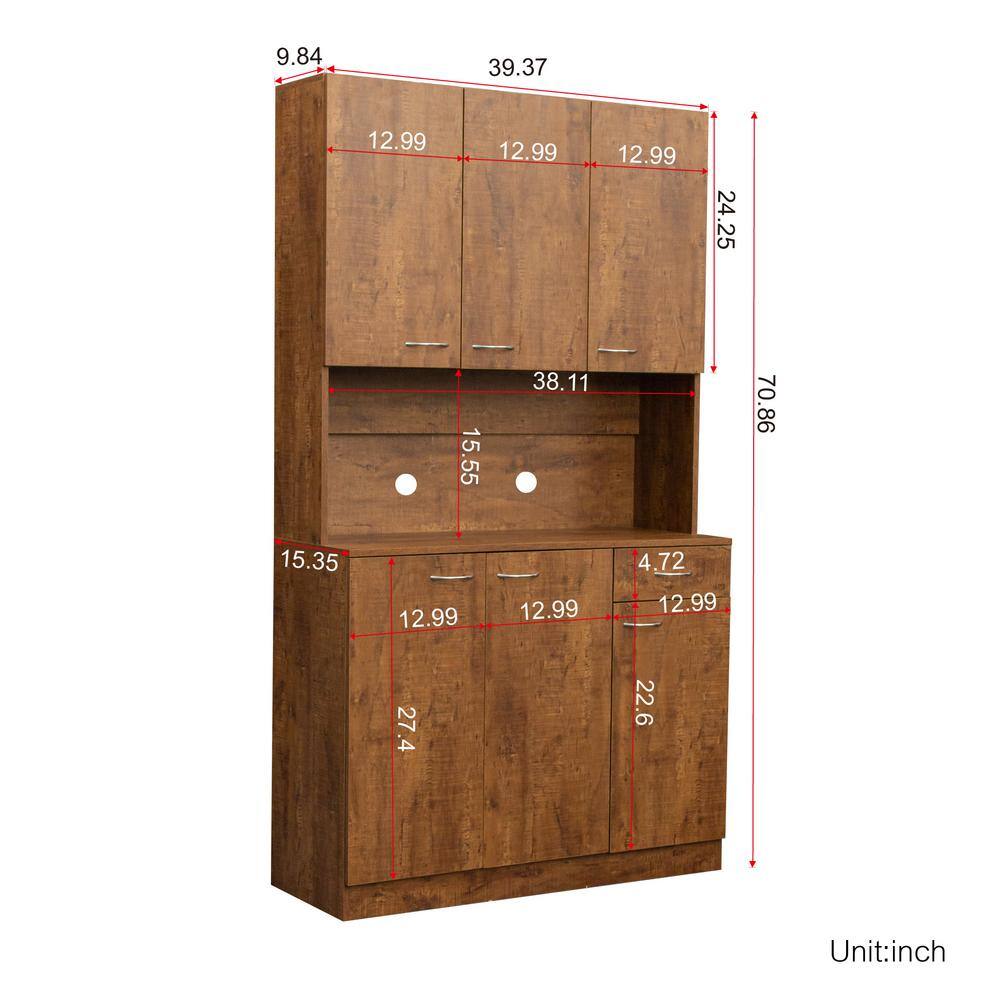 Walnut 71" Hinged Door Cabinet with Drawer and Shelves