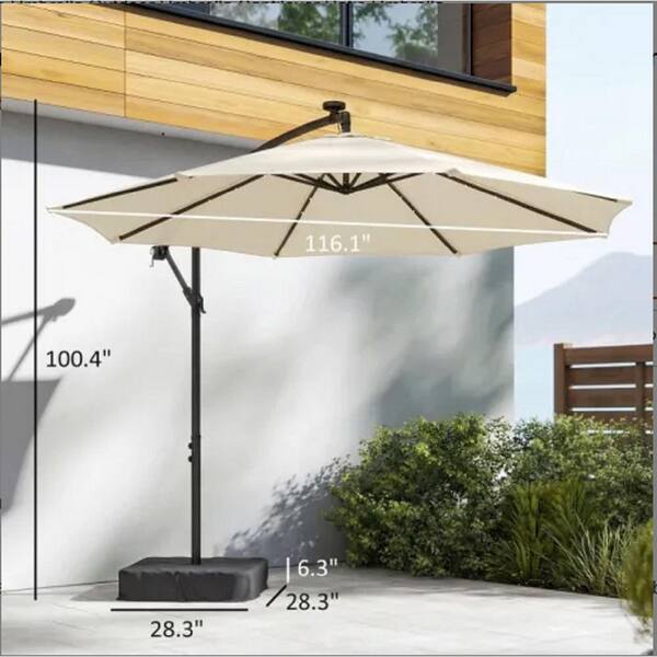 cream cantilever rectangular patio umbrella Runesay 9.6 ft. x 8 ft Cantilever Patio Umbrella in Cream White Solar Adjustable Polyester Canopy (Only Umbrella)