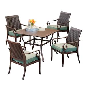 Milano 5-Piece Aluminum Outdoor Dining Set with Teal Cushions
