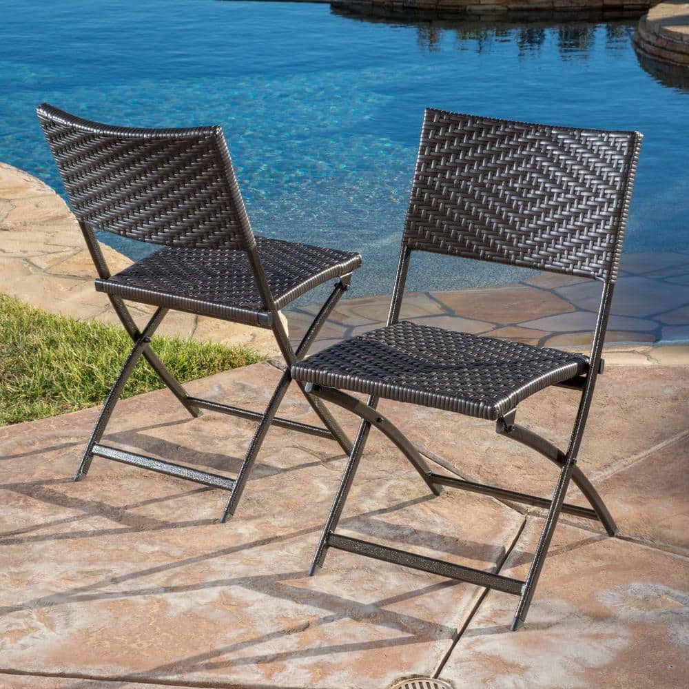 El Paso Multi-Brown Stationary Faux Rattan Outdoor Patio Dining Chairs (2-Set) -  Noble House, 7027
