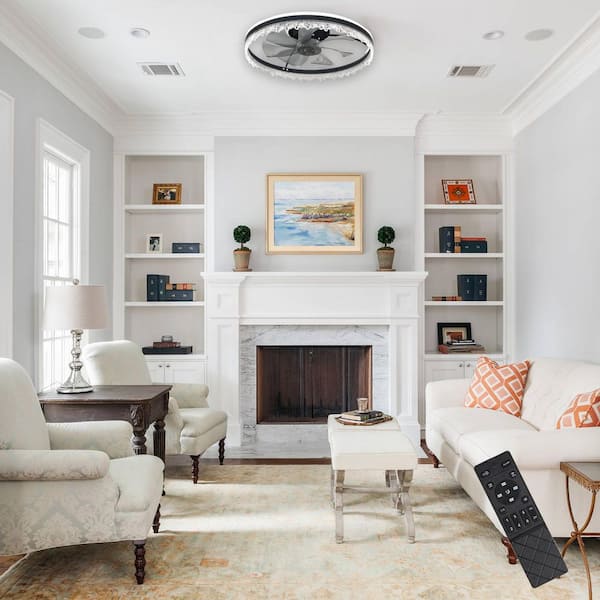 24 in. Modern Black Indoor Flush Mount LED Ceiling Fan Light, Dimmable Smoky Gray ABS Blade Fan for Bedroom with Remote