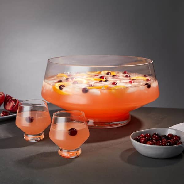 Viski Footed Glass Punch Bowl, Heavy Base Bowl with Angled Design, Party  Serveware For Cocktails, Functional Centerpiece 6447 - The Home Depot