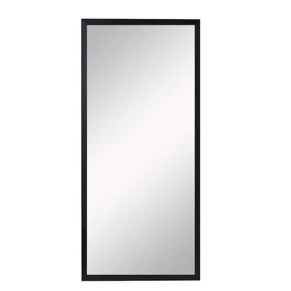Black Frame 31 in. W x 71 in. H Faux Wood Frame Full-Length Mirror-Leaning, Wall-Mounted, or Wall-Pasted