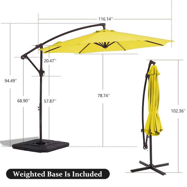 cantilever patio umbrella with base weight 11 ft Square Aluminum Outdoor Patio Cantilever Umbrella Solar LED Lighted with Weight Base