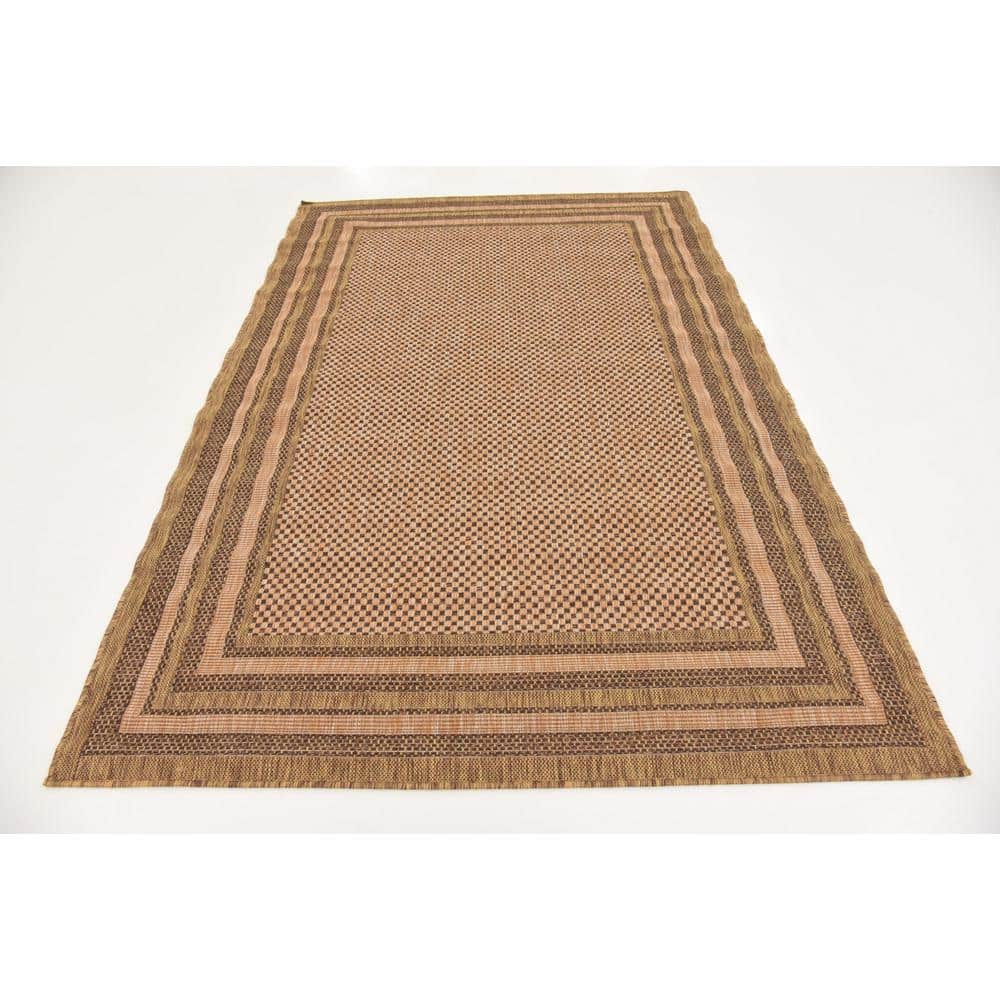 Multi-Brown Synthetic 5x8 Outdoor Border Rug