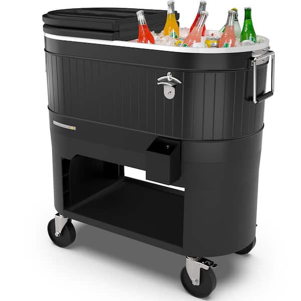 120- QT Outdoor Portable Patio Cooler Ice Chest with 2 Drink Dividers, Wheels, and Heavy-Duty Handles, Black
