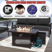 7-Piece Aluminum Patio Conversation Set with Armrest, 55000 BTU Firepit Table and Black Cushions