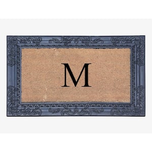A1HC Sketch Border Black/Beige 24 in. x 36 in. Rubber and Coir Heavy Duty Easy to Clean Monogrammed M Door Mat