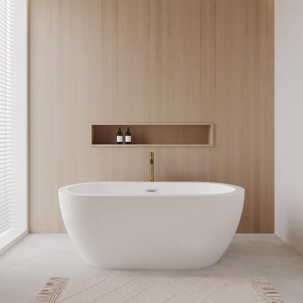 Wyndham Collection Soho 59.75 in. Acrylic Flatbottom Bathtub in White with Polished Chrome Trim and Brushed Gold Faucet