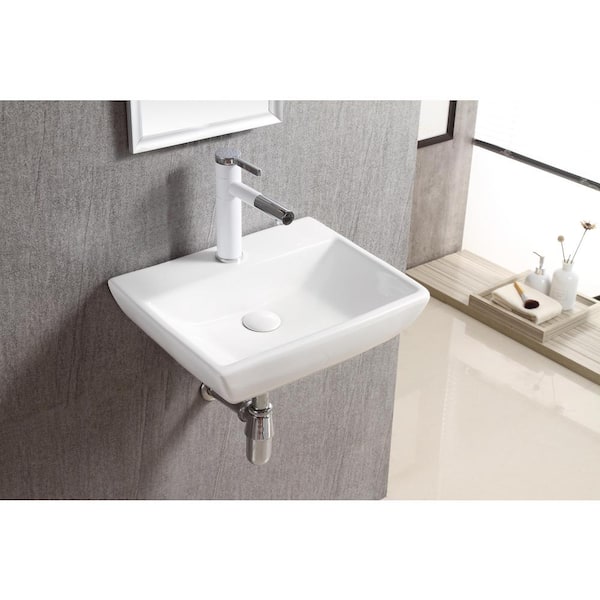 Elanti Wall-Mounted Rectangular Compact Bathroom Sink in White Elanti Wall-Mounted Rectangular Compact Bathroom Sink in White