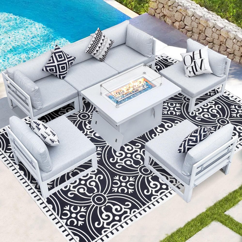 Luxury White 7-Piece Aluminum Patio Conversation Deep Seating Set with 55,0