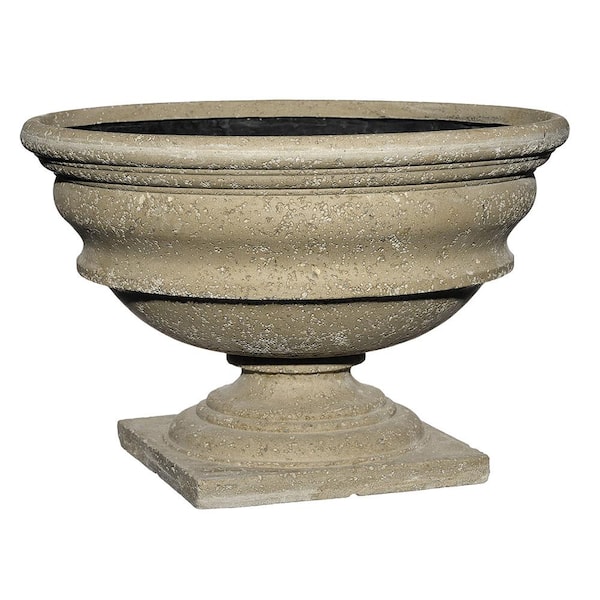 Classic Home And Garden 16 In Striated Fossil Resin Greenwich Urn Planter 
